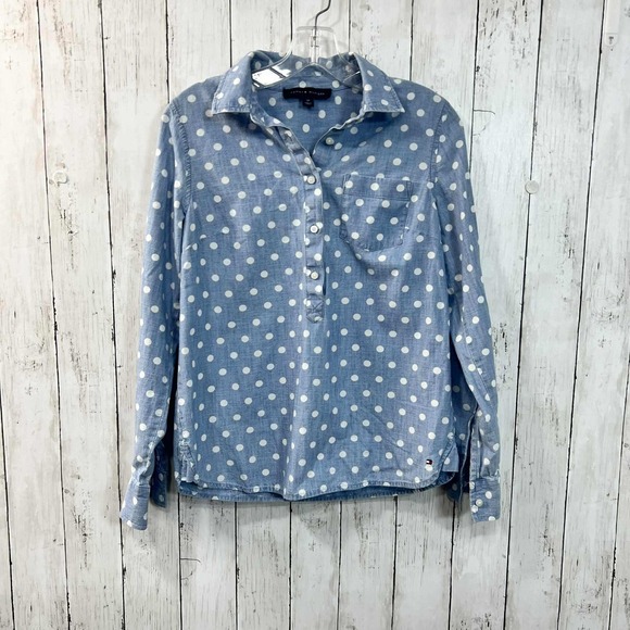 Tommy Hilfiger Tops - Women's Tommy Hilfiger Blue Polka Dot Long Sleeve Button Down Shirt Size S/P
